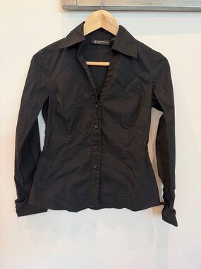 INC International Concepts Black Fitted Button-Down Shirt